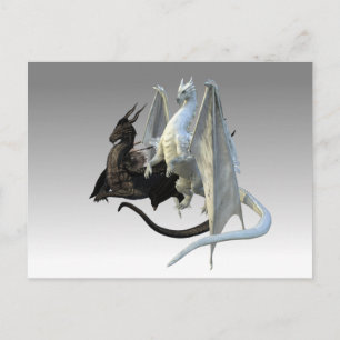 Cartão Postal Dragões Fantasia Preto e Branco 