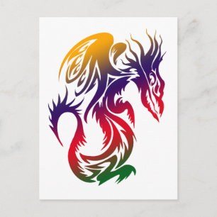 Cartão Postal Dragões Tatuagem de Dragão Estilo Arte Colorido