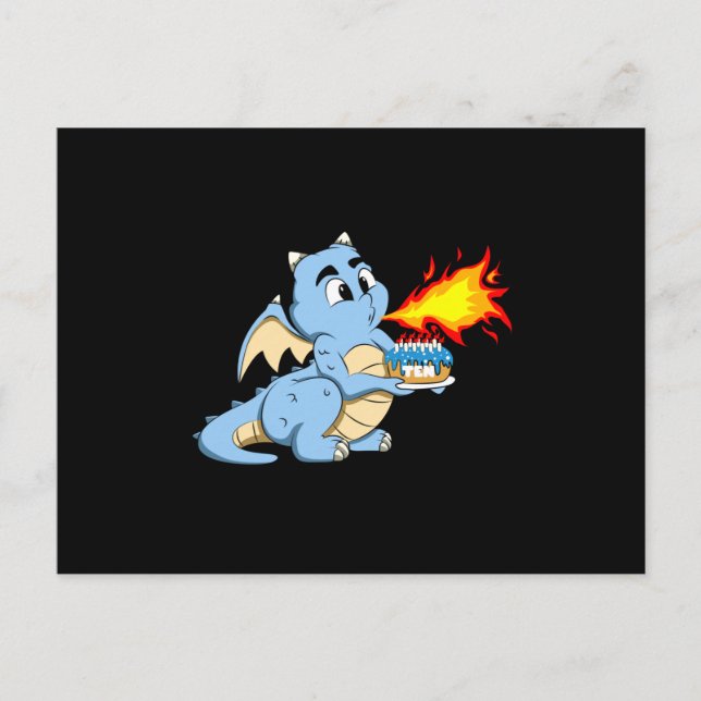 Cartão Postal DRAGON BIRTHDAY 10 10º Aniversário - Dragão Cute (Frente)