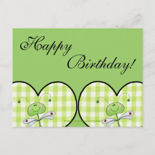 Cartão Postal Dragon Fly em um coração verde de gingham