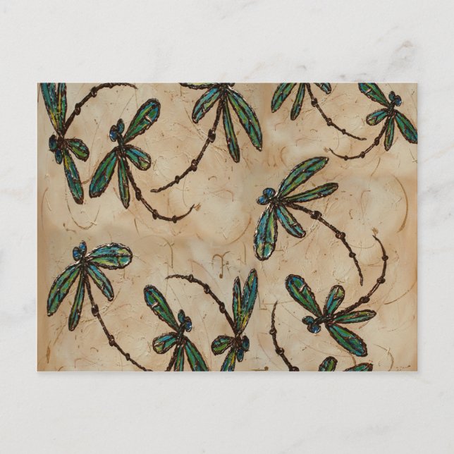 Cartão Postal Dragonflies Rustic Cream (Frente)