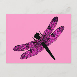 Cartão Postal Dragonfly com asa rosa