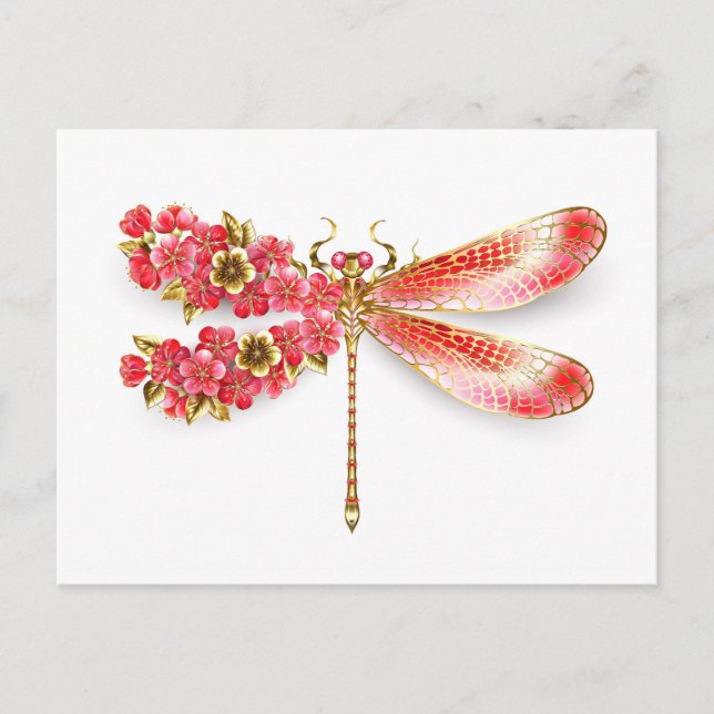 Cartão Postal Dragonfly com joalheria sakura (Frente)