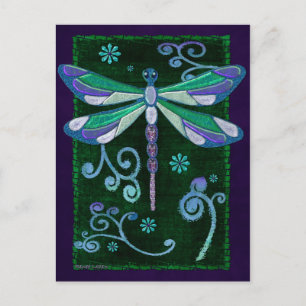 Cartão Postal Dragonfly Elegant Jeweled Folk Art