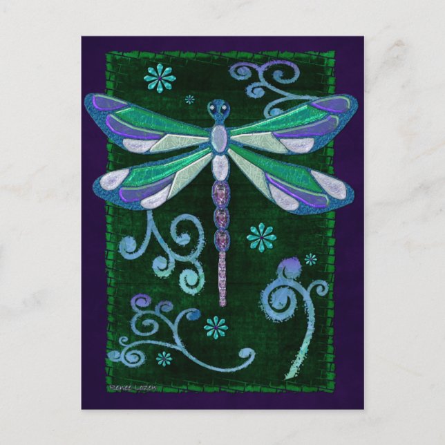Cartão Postal Dragonfly Elegant Jeweled Folk Art (Frente)