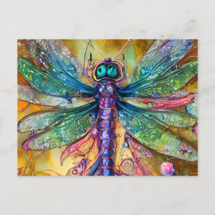 Cartão Postal Dragonfly Fractal Watercolor