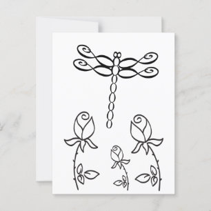 Cartão Postal Dragonfly Infinita com Rosas Preto e Branco