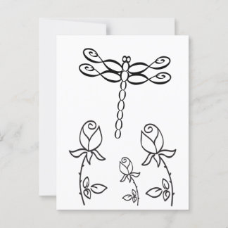 Cartão Postal Dragonfly Infinita com Rosas Preto e Branco