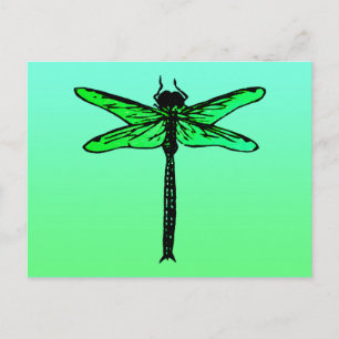 Cartão Postal Dragonfly Japonesa Vintage, azul-safira