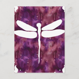 Cartão Postal Dragonfly Watercolor Branca Dragões Vermelhos Roxo