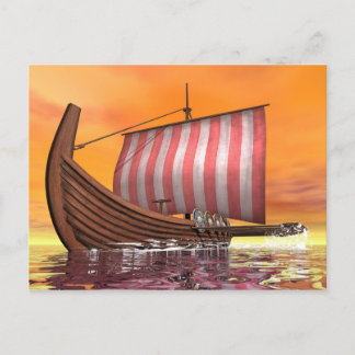 Cartão Postal Drakkar ou navio em vibração - renderização 3D
