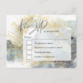 Cartão Postal Dramatic Blue Ombre Watercolor Dourado Casamento R