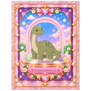 Cartão Postal Dreadnoughtus Dinossauro, Arte Kawaii