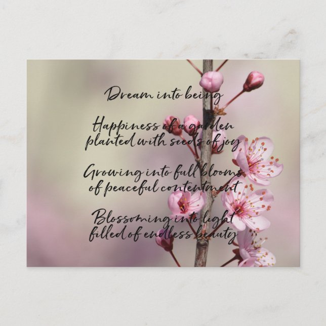Cartão Postal Dream Poem Cherry Blossom Flowers (Frente)