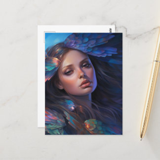 Cartão Postal Dreamgo Indigo Blue Butterfly Wings Fantasy Mulher