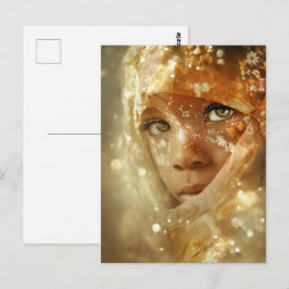 Cartão Postal Dreamlike Children Portrait | Golden Veil Gaze