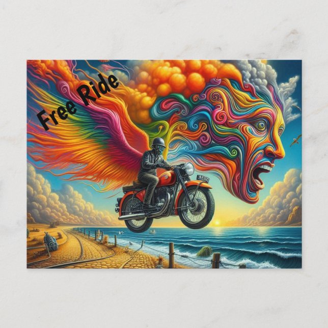 Cartão Postal Dreamscape de Motociclo Psicodélico (Frente)