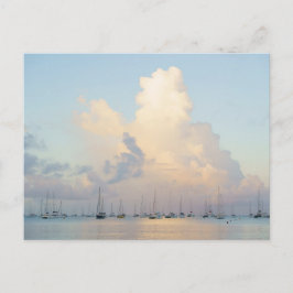 Cartão Postal Dreamy pastel sunrise over bay and sailing boats