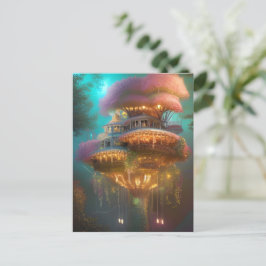 Cartão Postal Dreamy Pink Treehouse Arte Digital