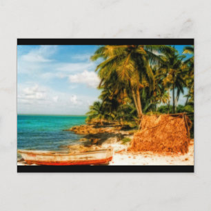 Cartão Postal Dreamy Tropical Beach com Rowboat