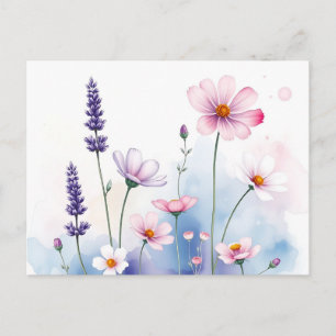 Cartão Postal Dreamy Watercolor Lavanda e Cosmos