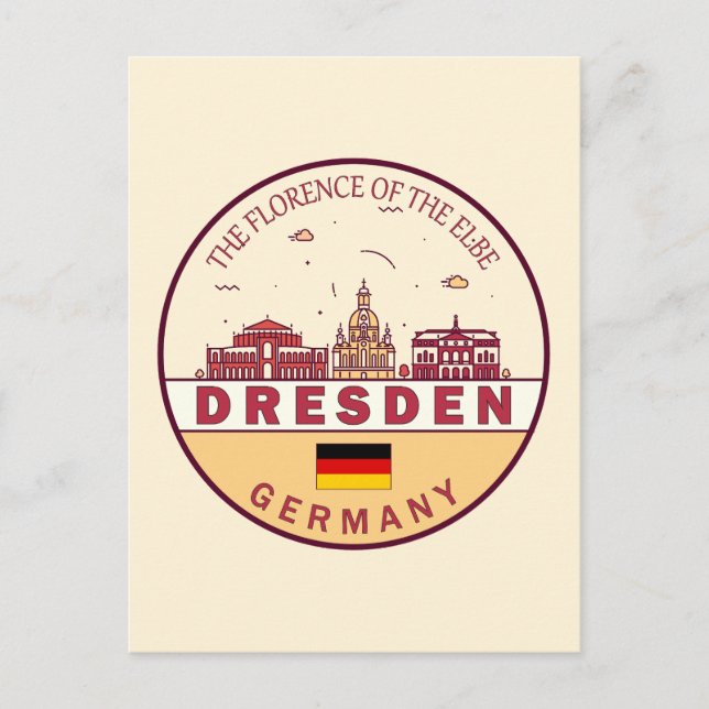 Cartão Postal Dresden Germany City Skyline Emblem (Frente)