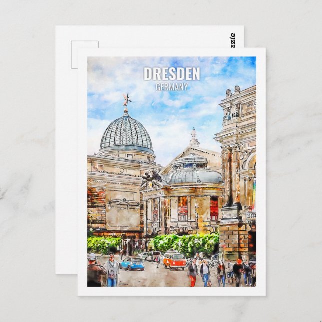 Cartão Postal Dresden Germany Viagem Place Watercolor (Frente/Verso)