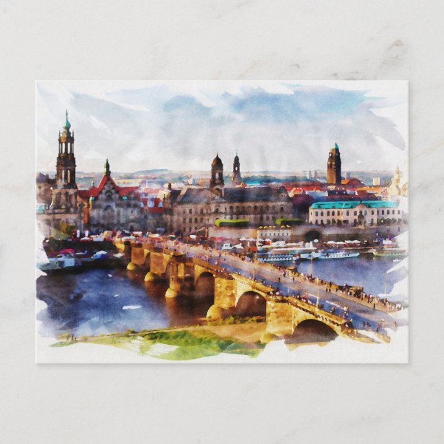 Cartão Postal Dresden Germany watercolor Art (Frente)
