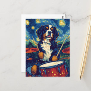 Cartão Postal Drummer Cachorro da Montanha Bernese Engraçado