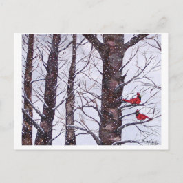Cartão Postal duas aves vermelhas no inverno, Copyright 2005