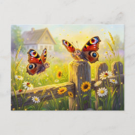 Cartão Postal Duas Borboletas no Cerca do Jardim no Verão