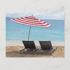CARTÃO POSTAL DUAS CADEIRAS DE PRAIA SOB UMA GUARDA-CHAVE
