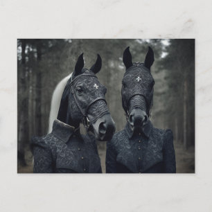 Cartão Postal Duas Cavalos Pretos em Terno Arte de IA