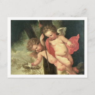 Cartão Postal Duas Cherubs voadoras, segurando a Coroa de Thorns