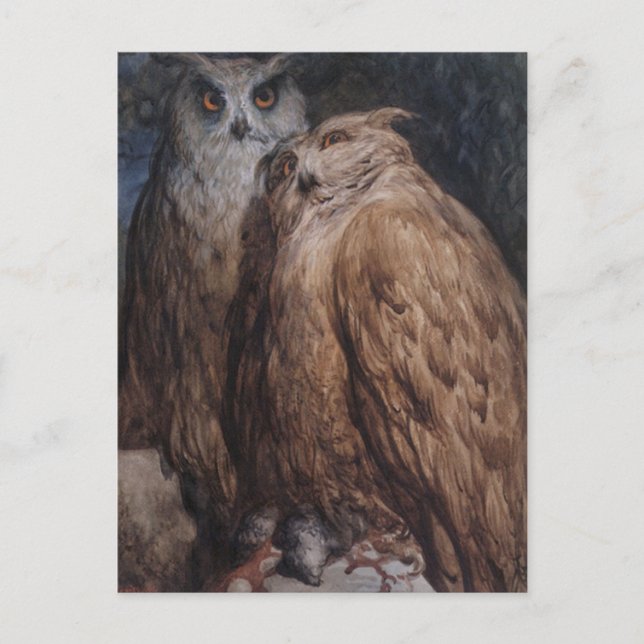 Cartão Postal Duas Corujas por Gustave Dore (Frente)