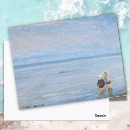 Cartão Postal Duas crianças remando na praia de Skagen, PS Kroye