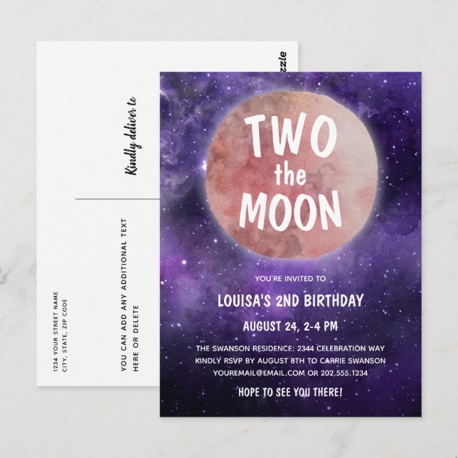 Cartão Postal Duas da Moon Purple Girl Party (Frente/Verso)