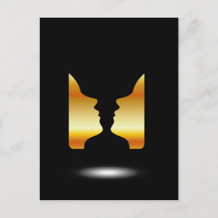 Cartão Postal Duas faces lado a lado com ilusão de um vaso