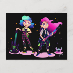 Cartão Postal Duas garotas brincam de guitarra