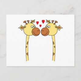 Cartão Postal Duas Girafas com Corações de Amor Vermelho. Cartoo