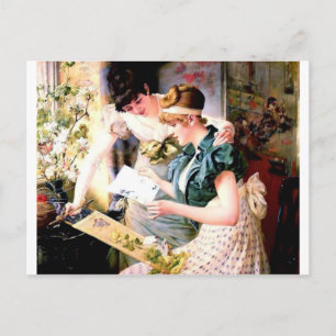 Cartão Postal Duas Irmãs Amigos Lendo pintura Carta