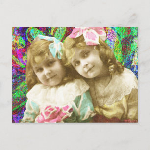 Cartão Postal Duas Meninas Antigas Arte Digital