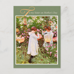 Cartão Postal Duas Meninas no Jardim Vintage