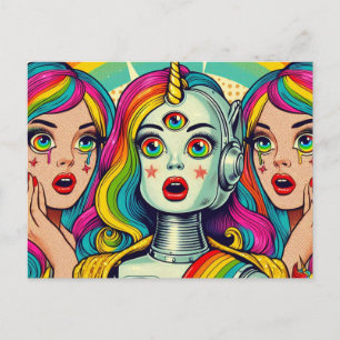 Cartão Postal Duas Mulheres e um Robô Arco-Íris