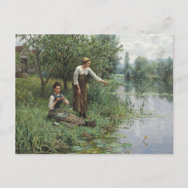 Cartão Postal Duas Mulheres Pescando de Daniel Ridgway Knight (Frente)