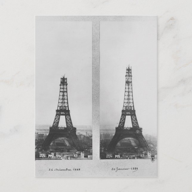 Cartão Postal Duas perspectivas sobre a construção do Eiffel (Frente)