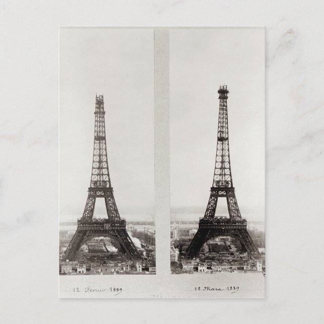 Cartão Postal Duas perspectivas sobre a construção do Eiffel (Frente)