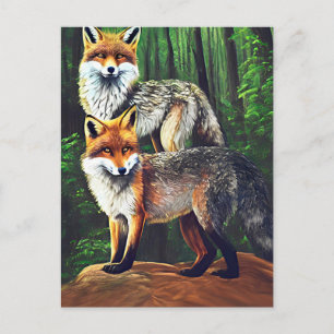 Cartão Postal duas raposas jovens, arte da fauna selvagem