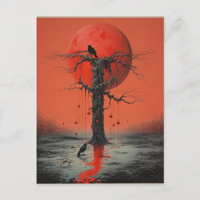 Cartão Postal Duas Ravens Red Black Sci Fi Horror Art (Frente)