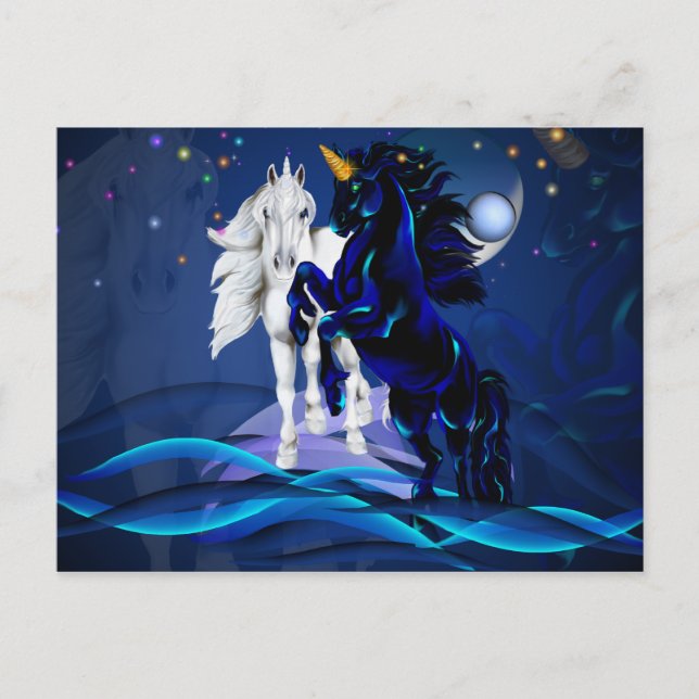 Cartão Postal Duas Unicorns e WavesPostCard (Frente)